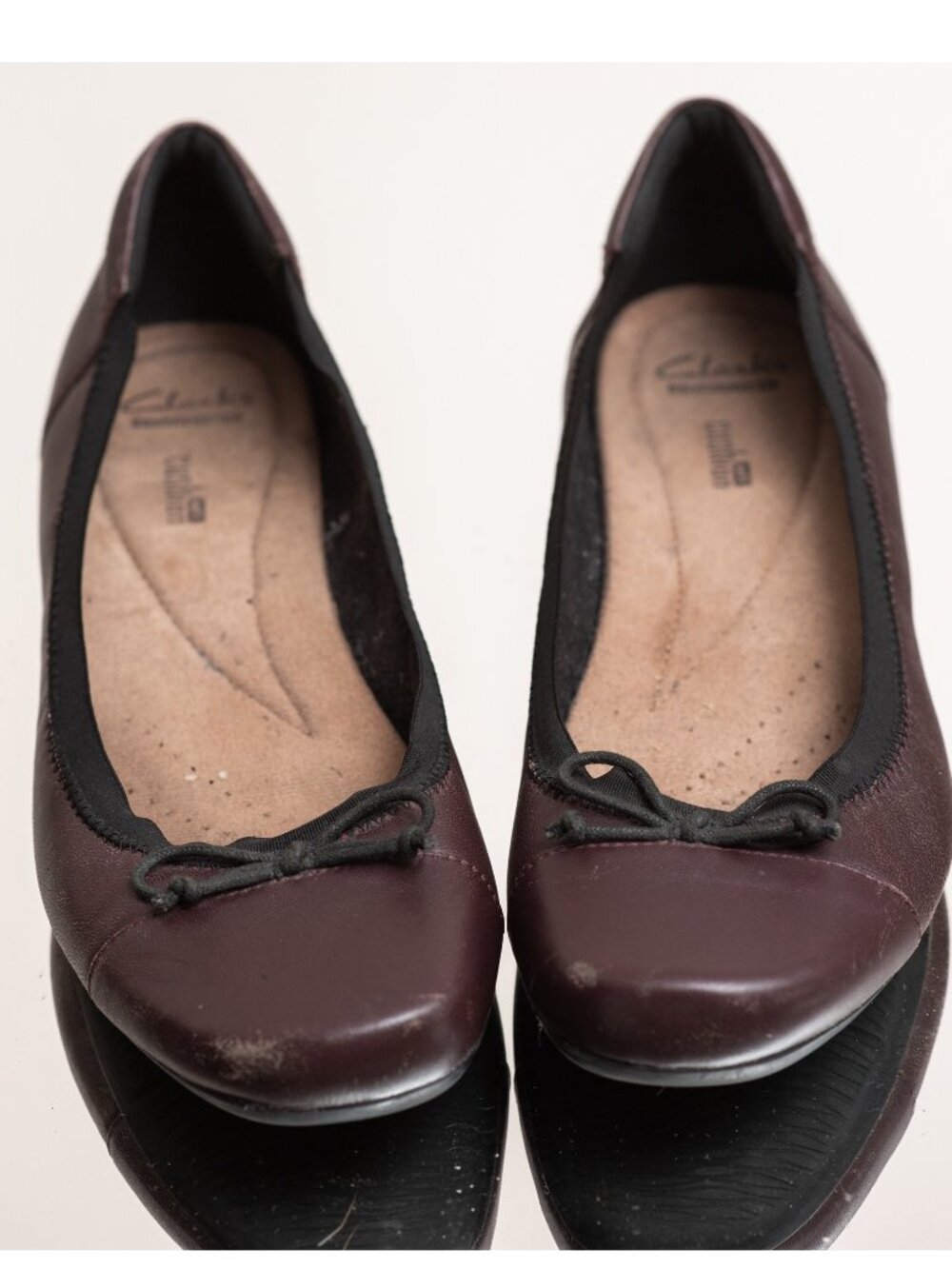 Vintage Y2K Clarks Ballet Flats Bow Burgundy Cushion Coquette Twee 9 Euro